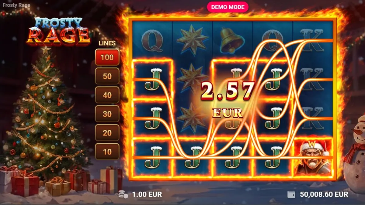 Tela do jogo Frosty Rage com tema de gladiador natalino
